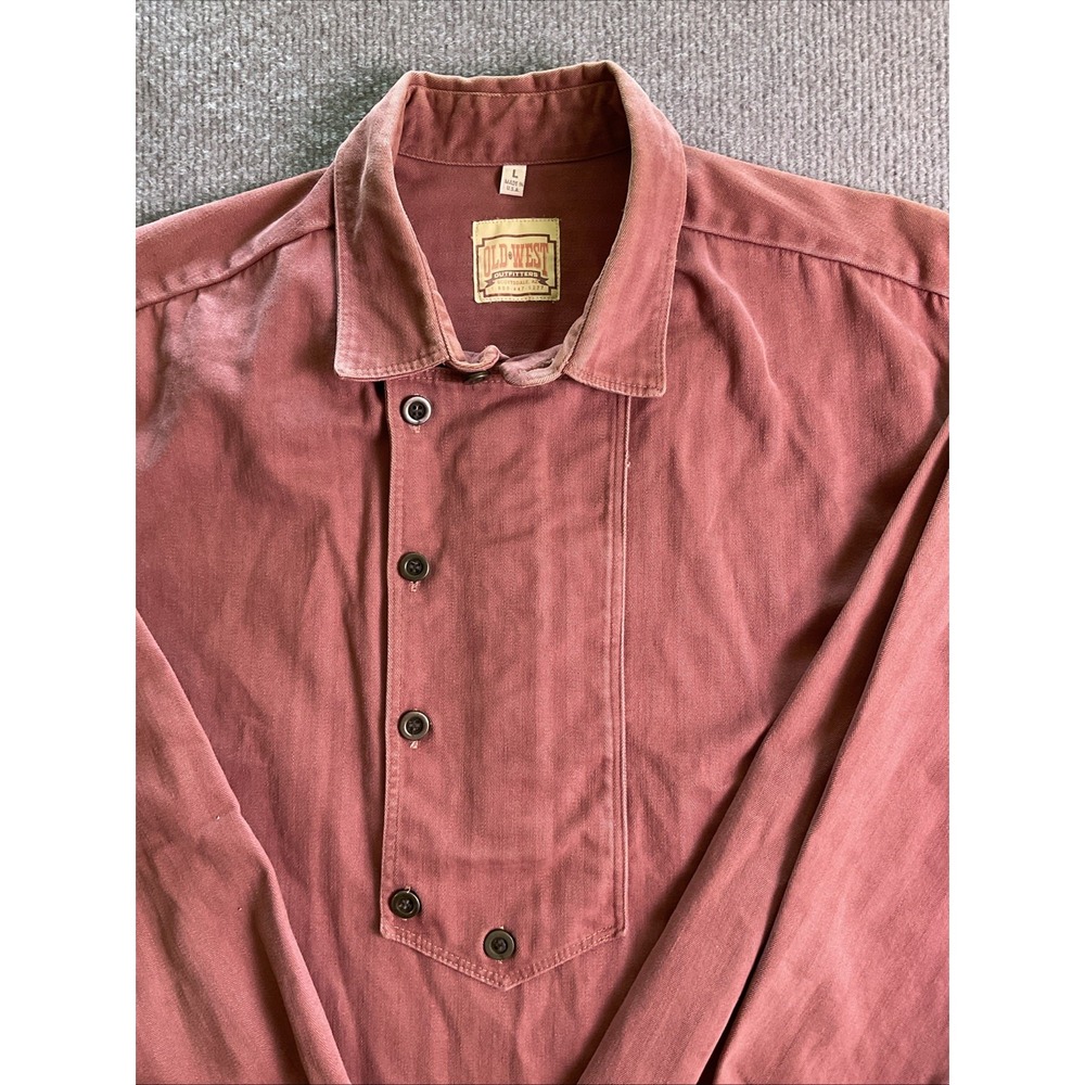 Old West Vtg Mens L Bib Shirt Light Maroon Herring Bone Frontier Western Cowboy - Picture 2 of 8